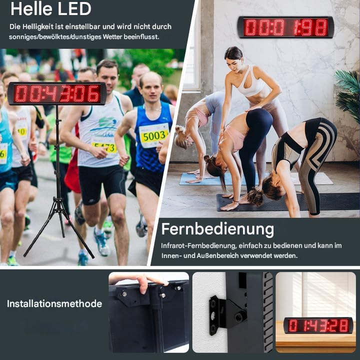 GANXIN LED-Stoppuhr für Wettbewerbe, 6 Ziffern, 13 cm grosse Ziffern, mit Stativ, Herunter-/Hochzähl