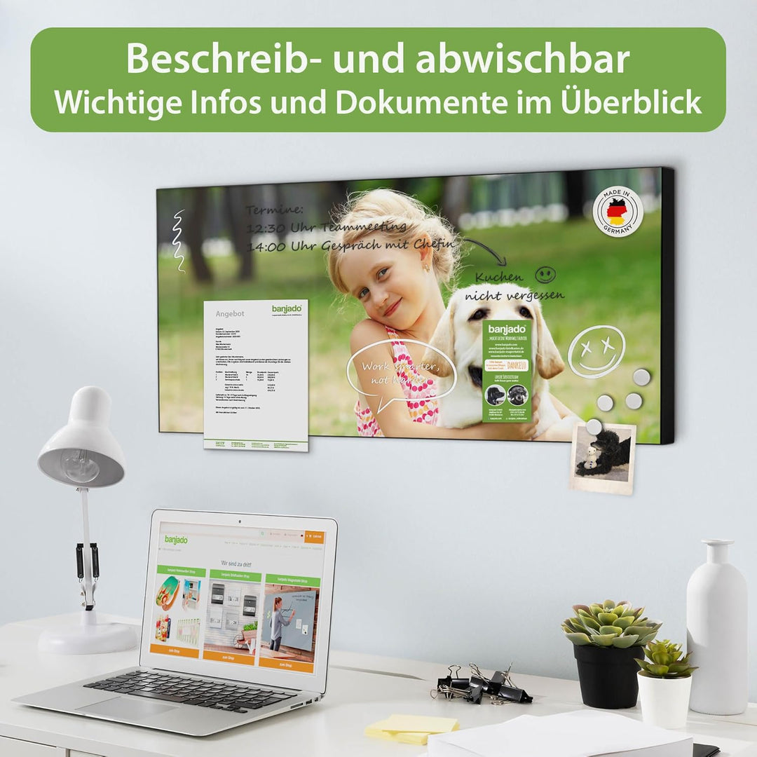 banjado Magnettafel schwarz 78 x 37cm / Magnetwand Metall/Magnetpinnwand als Memoboard/Pinnwand Magn