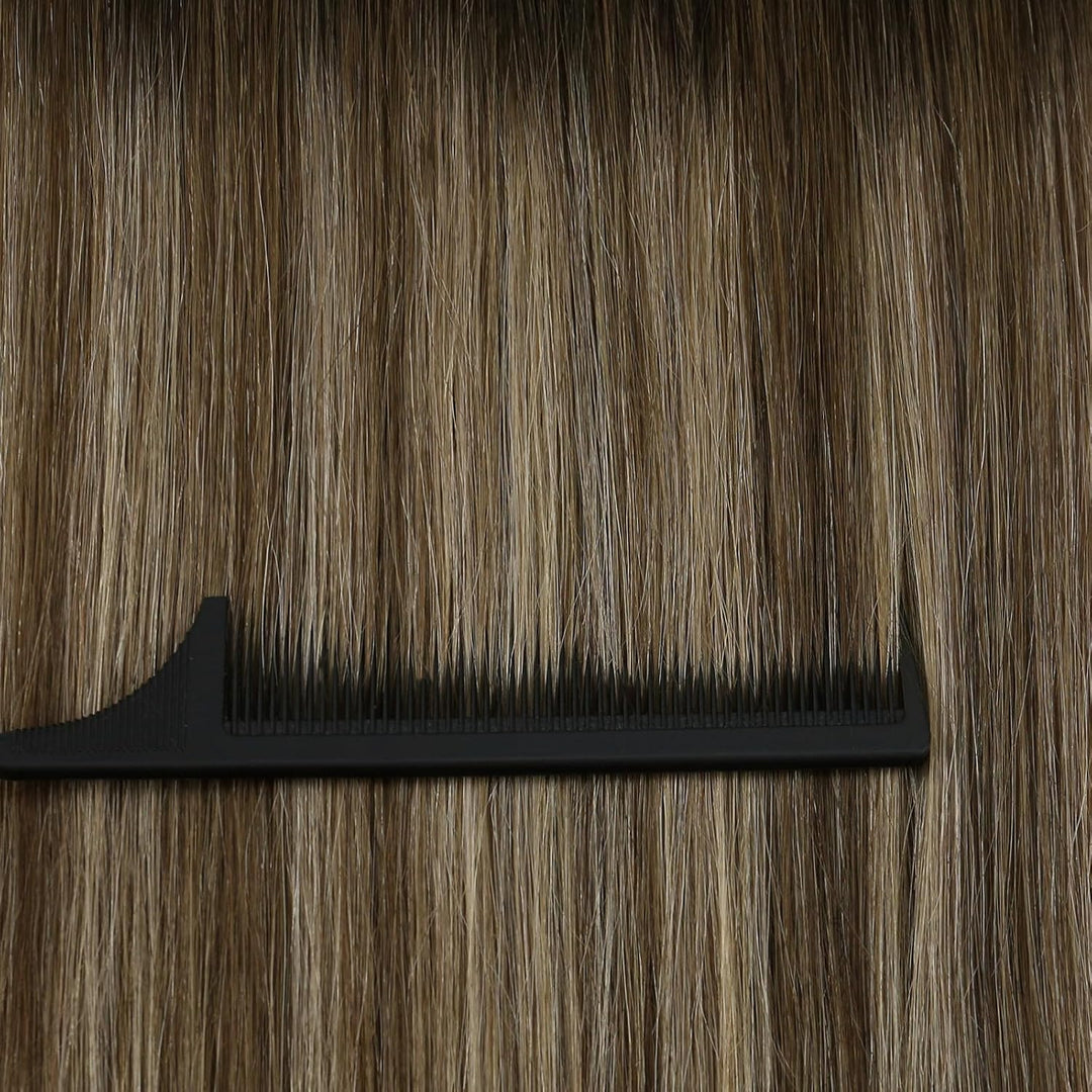 Ugeat Invisible Tape Extensions Echthaar 30cm Braun Balayage Seidig Haarverlängerung Echthaar Tapes