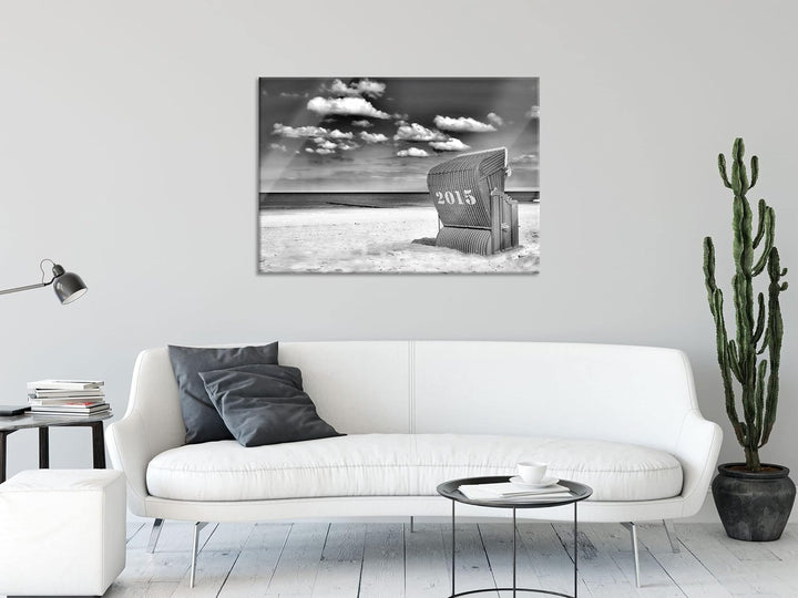 Pixxprint Glasbild | Wandbild aus Echtglas | Strandkorb an der Nordsee | 100x70 cm | inkl. Aufhängun