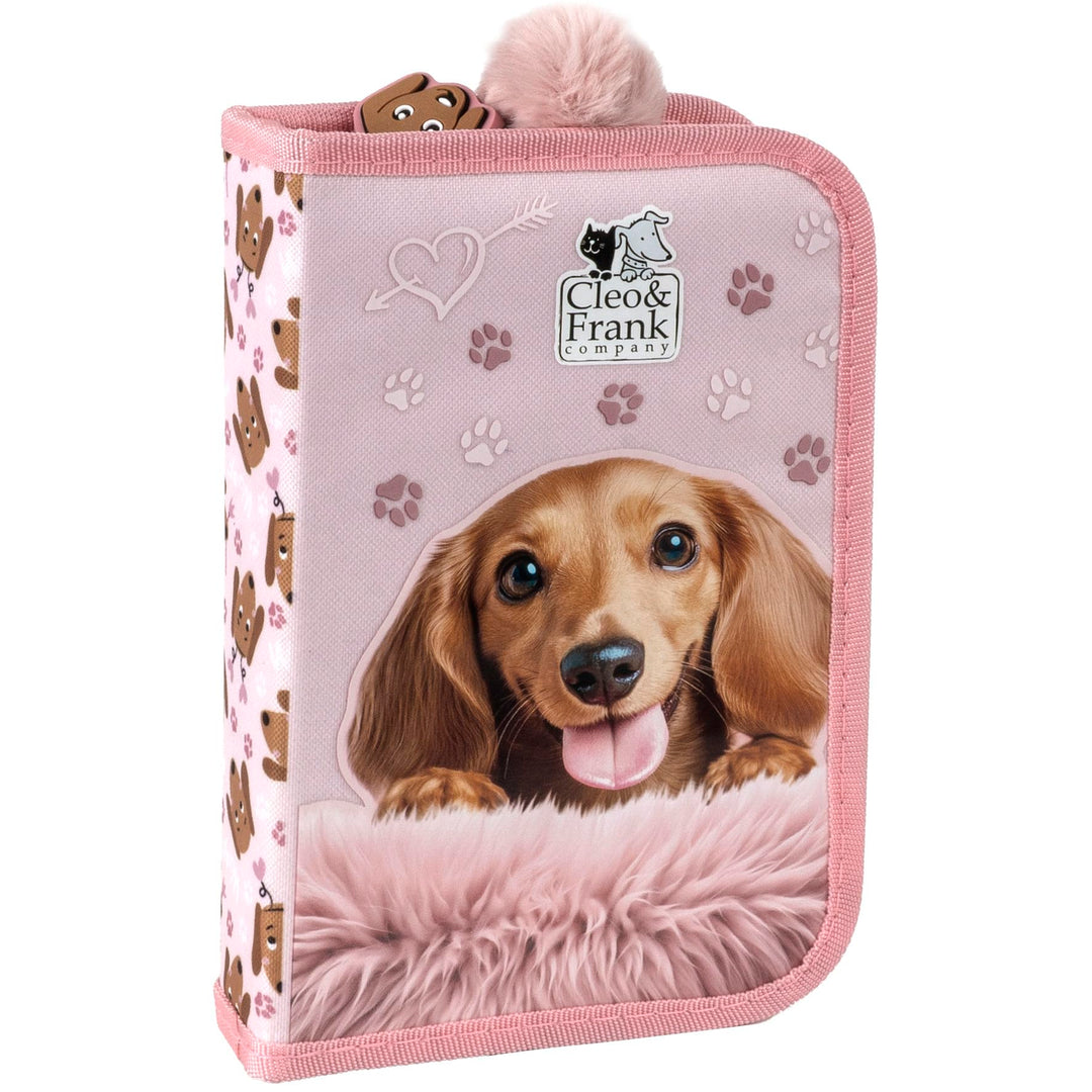 Hund Welpen Hündchen, Federtasche Federmappe, 24 tlg. gefüllt für Kinder Jungen Mädchen, rosa, 21 x