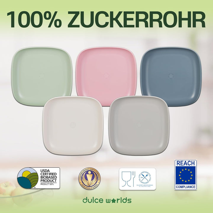 ZUCKERROHR Kinder Teller 5er Pack (20 cm) - Bio Geschirr für Kleinkinder - LFGB & USDA zertifiziert