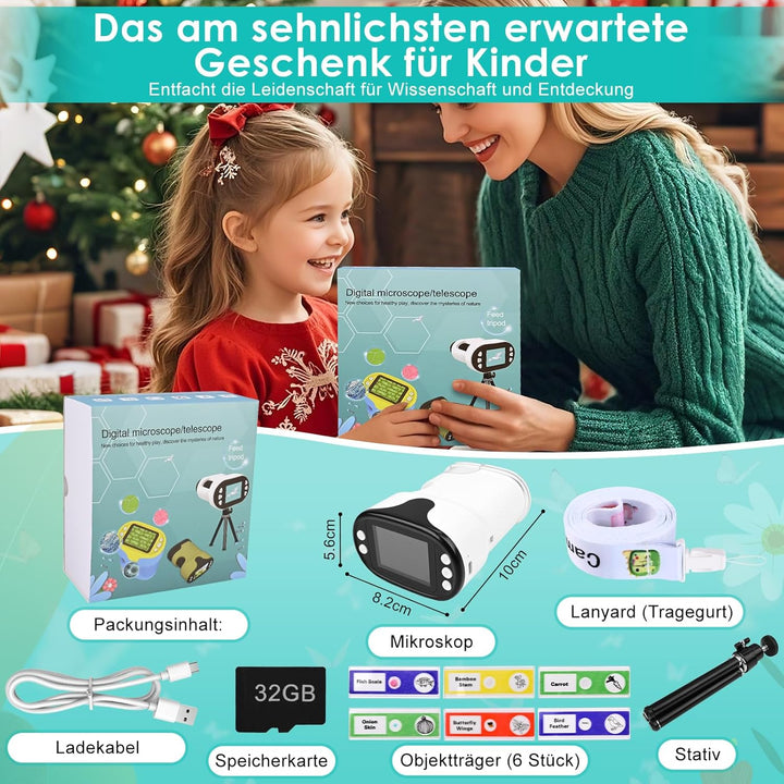 Mikroskop für Kinder 1000X 4K Digitales Mikroskop für Kinder 2,0″IPS-Display &amp; 8 LED,720P HD Tragbar