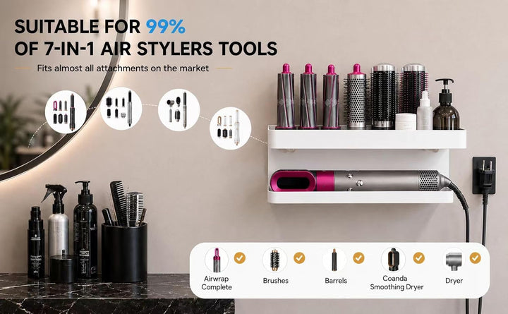 Föhn Wandhalterung für Dyson Airwrap Ohne Bohren, 2 in 1 Halterung für Dyson Airwrap Einfache Aufbew