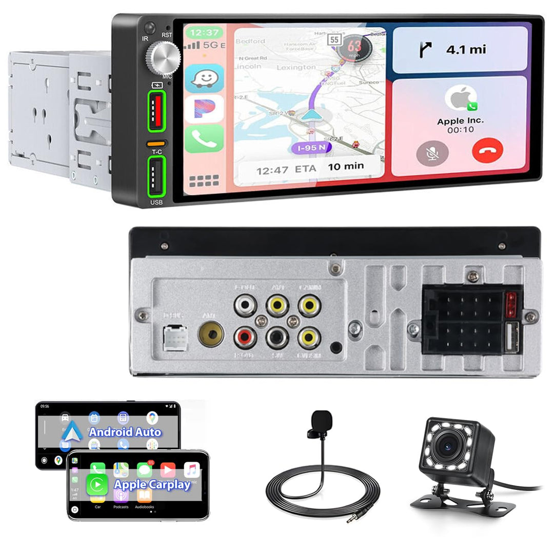 Hikity Autoradio mit Bildschirm 1 Din Wireless CarPlay Android Auto, 6,9 Zoll HD Touchscreen Radio B