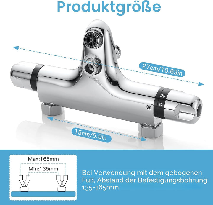 Duscharmatur mit Thermostat aus Messing, Chrom Mischbatterie und Aufputz für Badewanne und Dusche mi