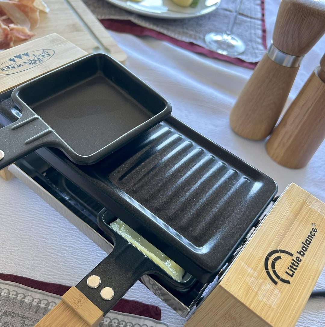 LITTLE BALANCE 8618 Raclette 2 Meuuh…, Raclettegerät für 1/2 Personen, abnehmbarer Grill, 2 Spatel +
