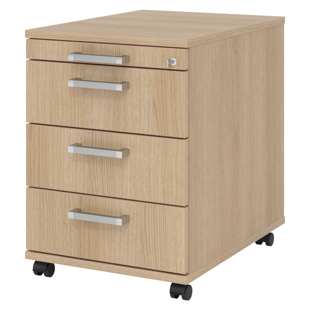 bümö Rollcontainer mit Schubladen, Container abschliessbar aus Holz in Eiche - Rollwagen für's Büro