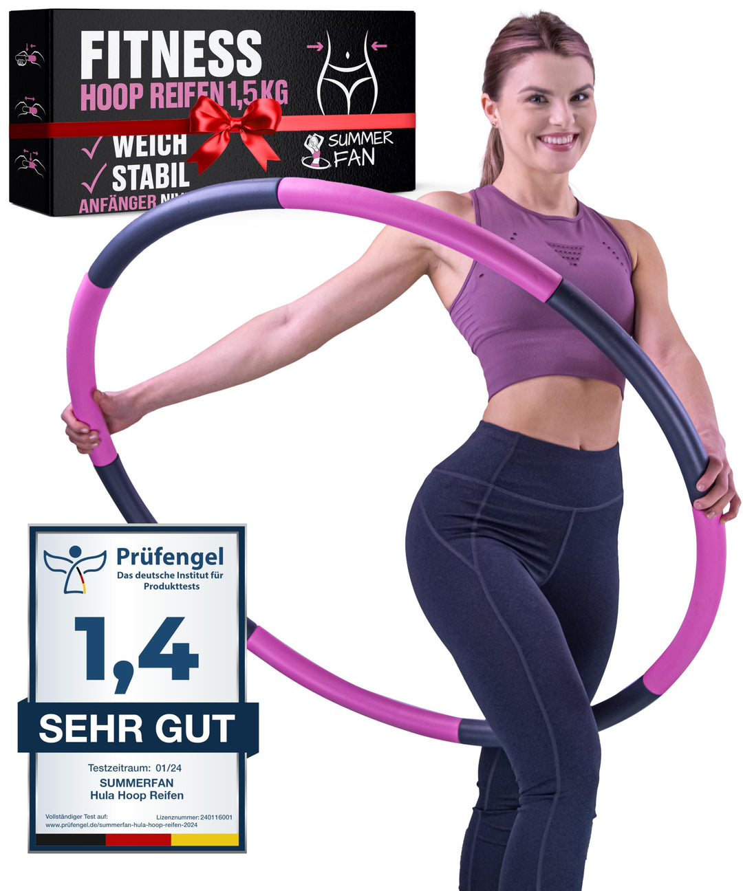 SummerFan Hula Hoop Reifen für Anfänger ohne Wellen und Noppen [1kg bis 1,5kg, 75-100 cm, 6-8 Segmen