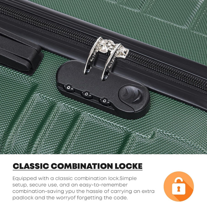 Koffer Suitcase XL Dunkelgrün, Trolley Reisekoffer, Rollkoffer Handgepäck mit 4 Rollen 360°, Hartsch