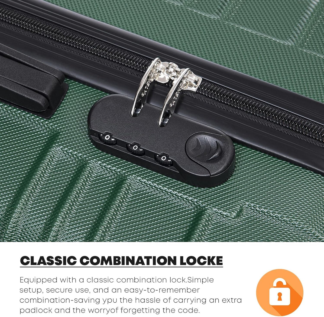 Koffer Suitcase S Dunkelgrün, Trolley Reisekoffer, Kabinenkoffer Rollkoffer Handgepäck mit 4 Rollen
