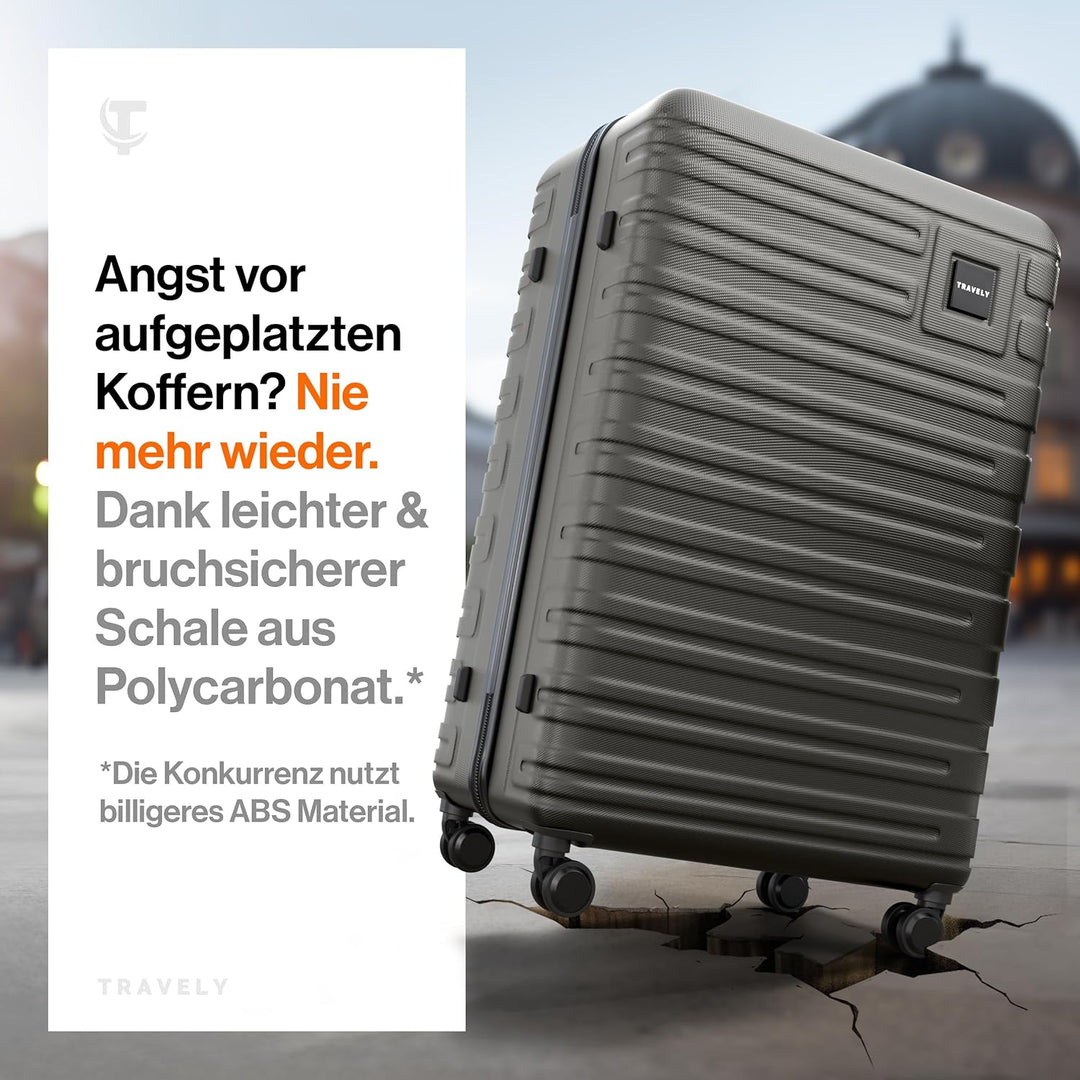 Travely Polycarbonat Koffer Gross 87cm XXL - 150L Innenvolumen, sehr robuster Hartschalenkoffer mit
