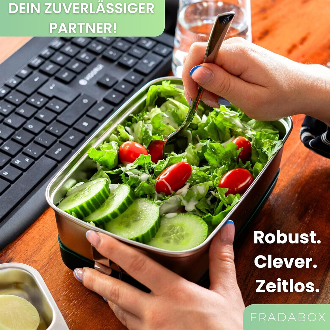 Lunchbox „Frankie“ 2000ml, 4 Fächer, Premium Edelstahl Dose mit Etagen, Meal Prep Bento Box, BPA-fre