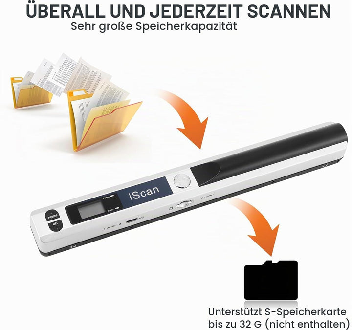 AOZBZ Tragbarer Dokumentenscanner, 900 DPI, Handgerät, USB-Bildscanner, A4, Farbfoto, mobiler Scanne
