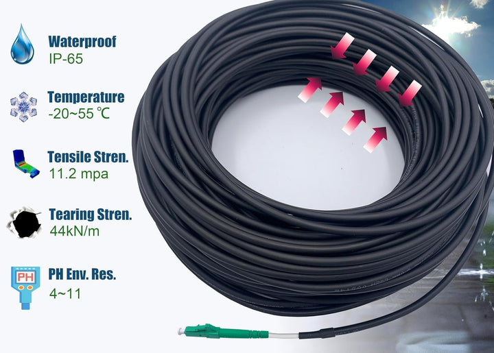 Elfcam® - 30m Glasfaser kabel für den Aussenbereich, LC/APC auf LC/APC OS2 Simplex, Monomode, Kabeld