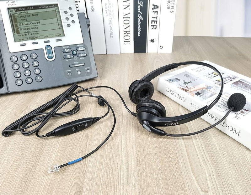 Telefon Headset RJ9 mit Mikrofon Noise Cancelling, Festnetztelefon Kopfhörer Binaural für Cisco 8811