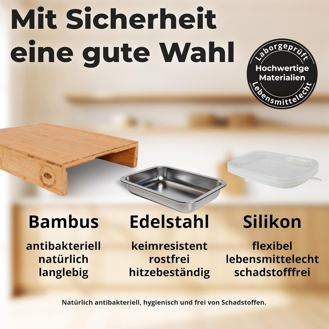 Premium Schneidebrett Holz – Holz Schneidebrett mit Auffangschalen und Deckeln | praktisches Küchenz