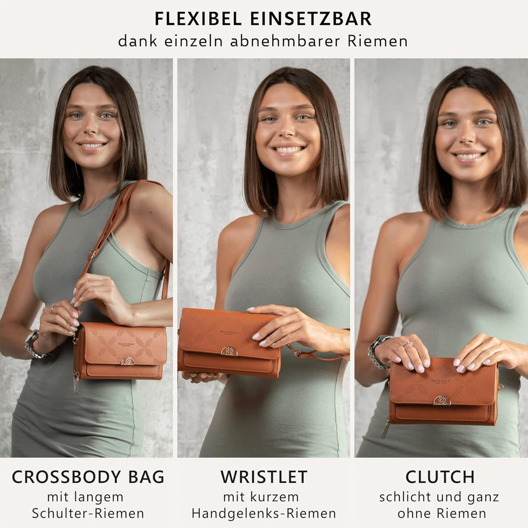 PAULO SERINI® Umhängetasche Damen | Handytasche zum Umhängen aus 100% veganem Leder | Handtasche Dam