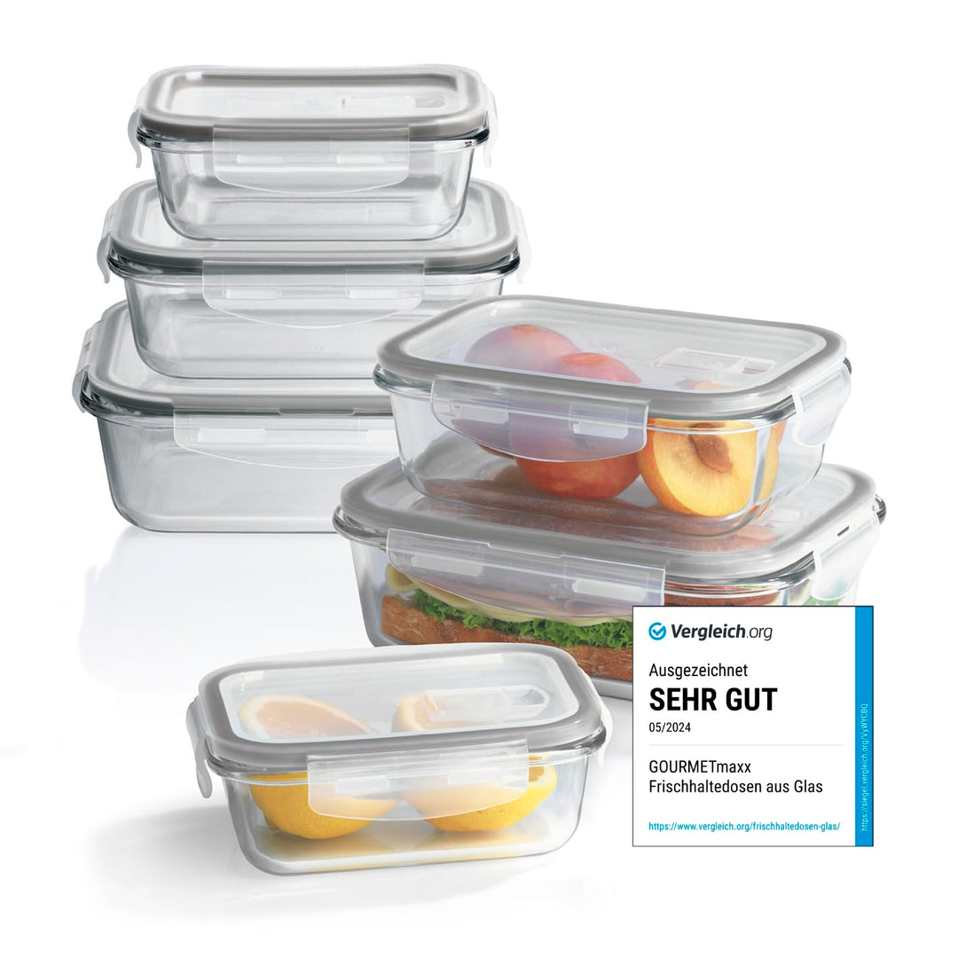 GOURMETmaxx Glas-Frischhaltedosen Klick-it 6er Set | Als Brotdose oder für Meal Prep | Spülmaschinen