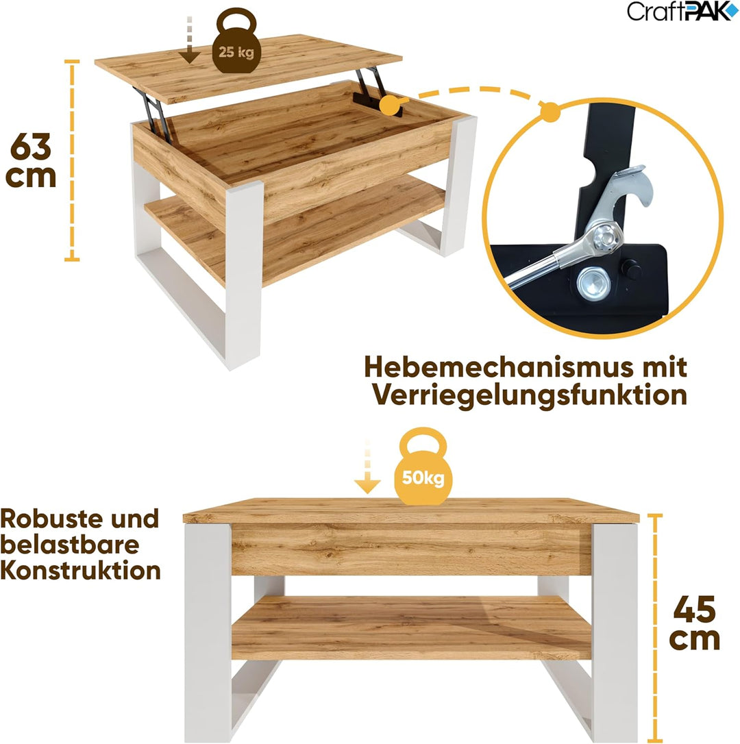 Couchtisch höhenverstellbar mit Stauraum - Couchtische - Wohnzimmertisch klappbar - höhenverstellbar