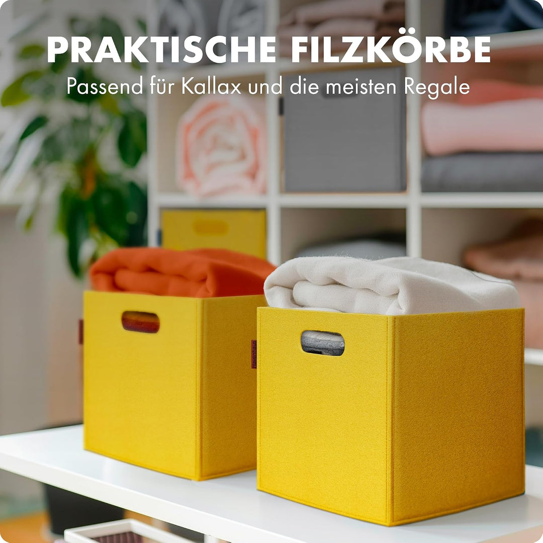Havenhaus Filzkorb faltbar 6er Set senfgelb 30x30x30cm | 6er Set Boxen Aufbewahrung Filz | Körbe gee
