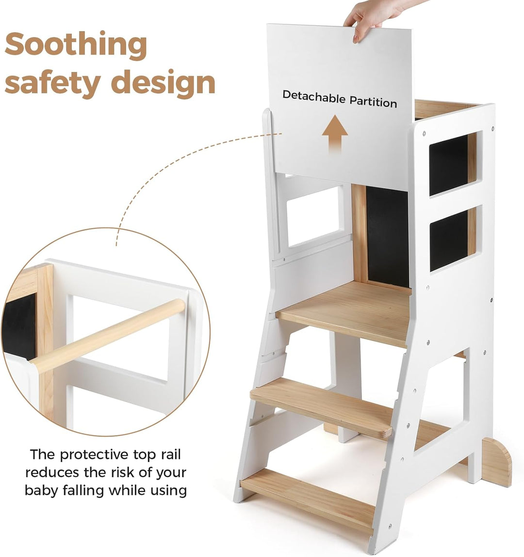 KIDINIX Kinder Lernturm ab 1 Jahr, Learning Tower mit magnetischem Whiteboard und Abnehmbarer Kreide