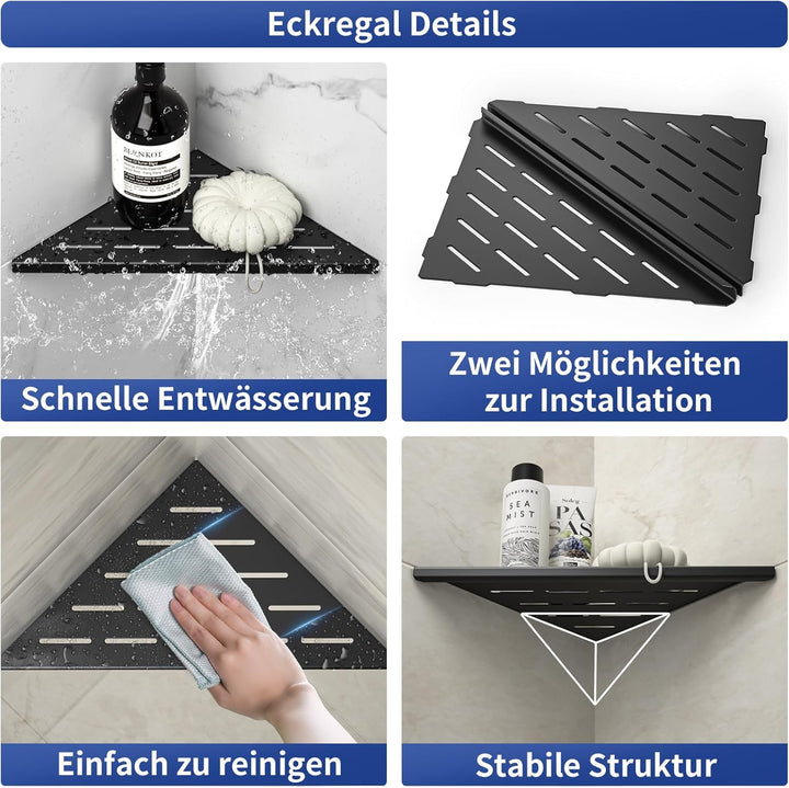 Bernkot Eck-Duschregal 254mm Mattschwarz, 304 Edelstahl, eingelassenes Eckregal Badezimmer-Duschrega