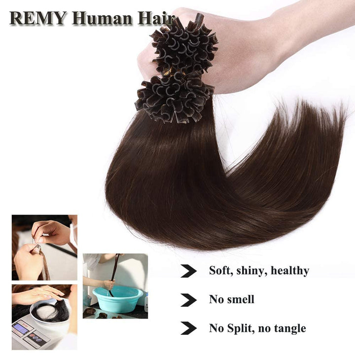 U Tip Extensions Haare Bonding Echthaar Bonded Haarverlangerung Keratin 1g/Strähne 50g Mittelbraun