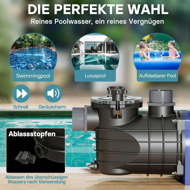 Pool Pumpe 11700 l/h 250 W Schwimmbadpumpe Filterpumpe Umwälzpumpe