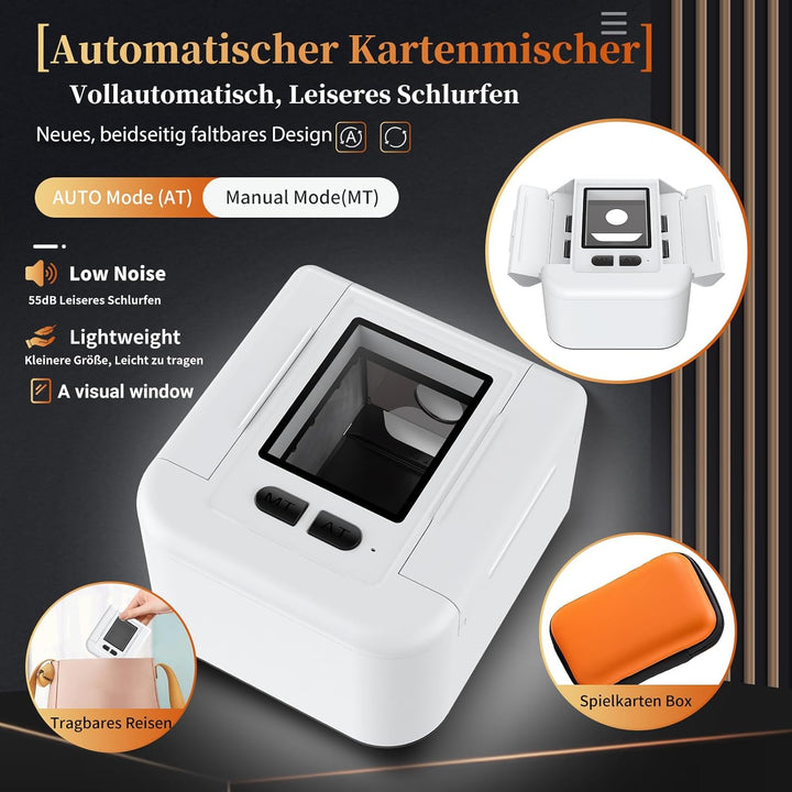Buldoospok Wiederaufladbar Automatischer Kartenmischer 1-2 Deck, Geräuscharm Elektrische Mischmaschi
