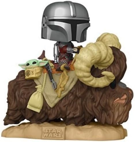 Funko 52373 POP The Mandalorian-Deluxe 2 Mando on Bantha w/Child in Bag Sammelbares Spielzeug, Mehrf