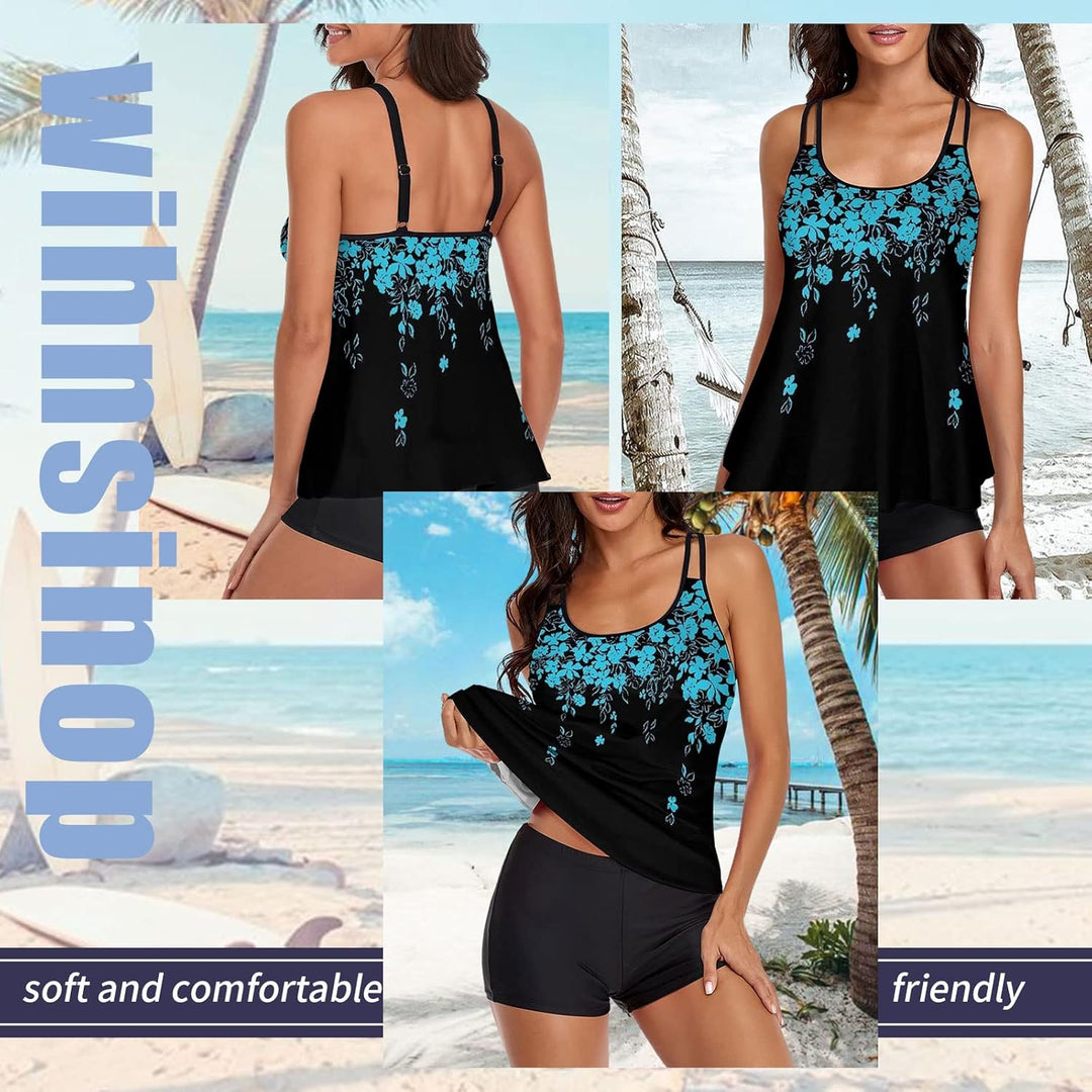 wihnsinop Tankini Damen Bauchweg Bademode Set Freizeit Badeanzug Tankinis Zweiteiler Sets Sommer Ele