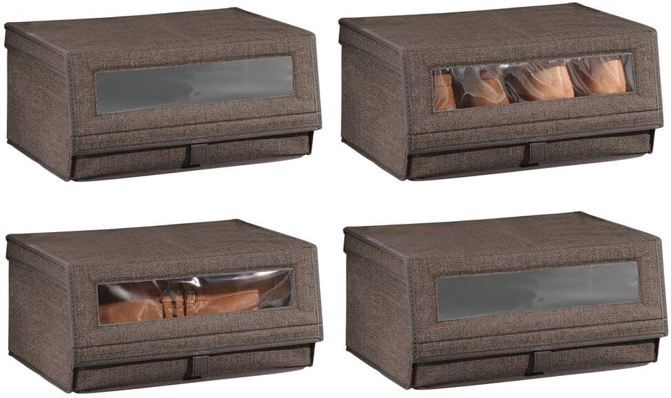 mDesign 4er-Set Schuhaufbewahrung aus Stoff – stapelbare Schuhbox mit Sichtfenster, Klettverschluss