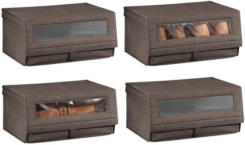 mDesign 4er-Set Schuhaufbewahrung aus Stoff – stapelbare Schuhbox mit Sichtfenster, Klettverschluss
