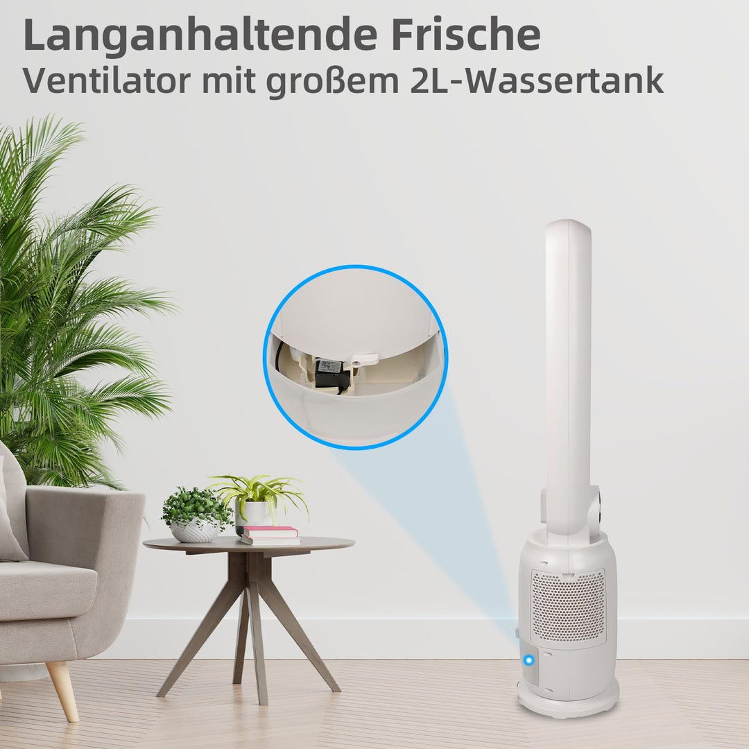 BE COOL 4in1 Design-Luftkühler mit Wasserkühlung - Verdunstungskühler, Ventilator, Luftbefeuchter, L