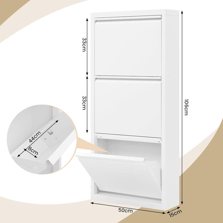 WOLTU Schuhschrank mit 3 Klappen, Schuhregal geschlossen, Schuhkommode schmal, aus Metall, für Flur