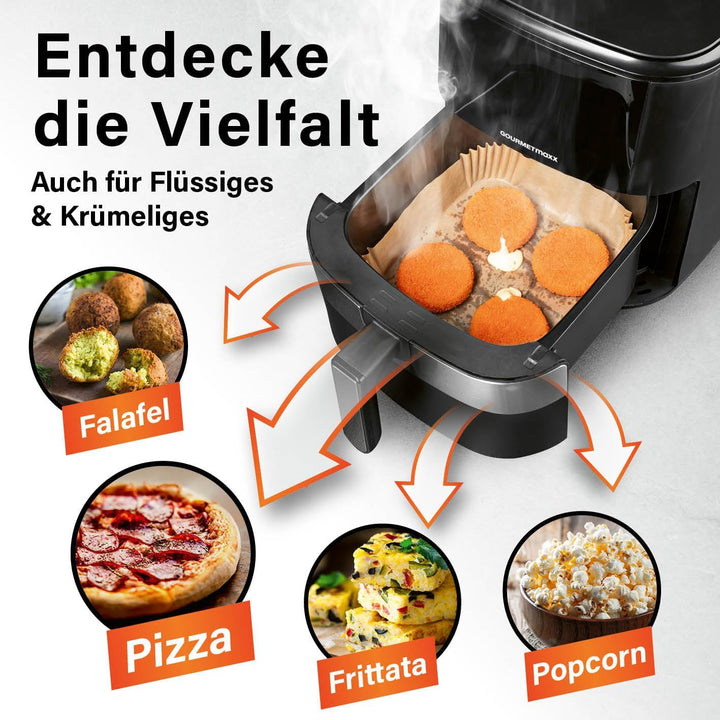 GOURMETmaxx Backpapier für Heissluftfritteuse 5 bis 6 Liter | Backpapierschale antihaftbeschichtet &