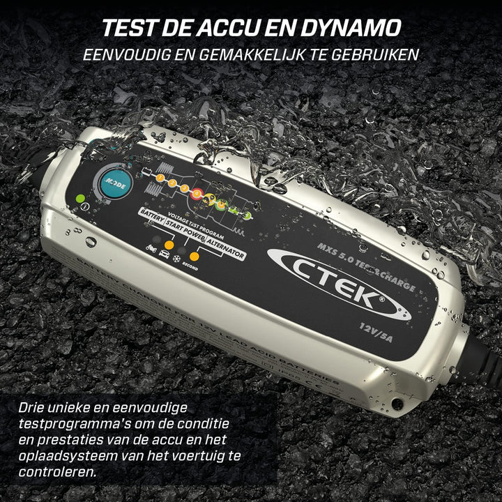 CTEK MXS 5.0 Test & Charge, Batterieladegerät 12V, Batteriepfleger & Indicator Eyelet M6, LED-Anzeig
