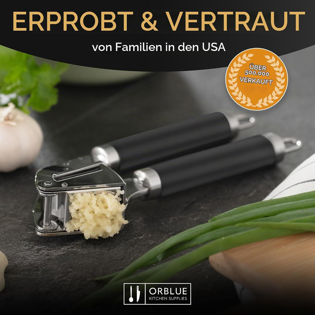 ORBLUE Knoblauchpresse Edelstahl Schwarz – Premium Knoblauchpresse &amp; Knoblauchreibe – Garlic Press m