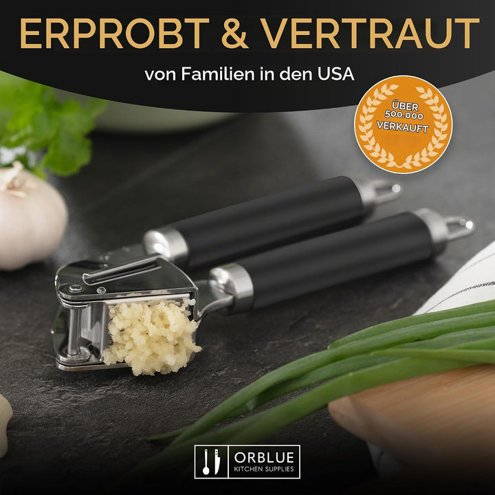 ORBLUE Knoblauchpresse Edelstahl Schwarz – Premium Knoblauchpresse &amp; Knoblauchreibe – Garlic Press m