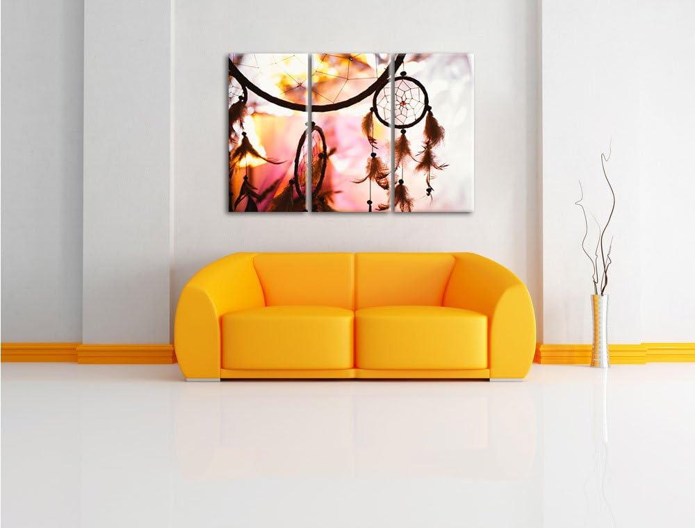 Pixxprint Traumfänger bei Sonnenuntergang als Leinwandbild - Grösse: 3-Teilig (120x80cm) - Wandbild