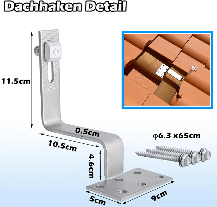 Photovoltaik Solar Halterung Ziegeldach Befestigungssystem 3 Module, Solarmodul Halterung Ziegeldach