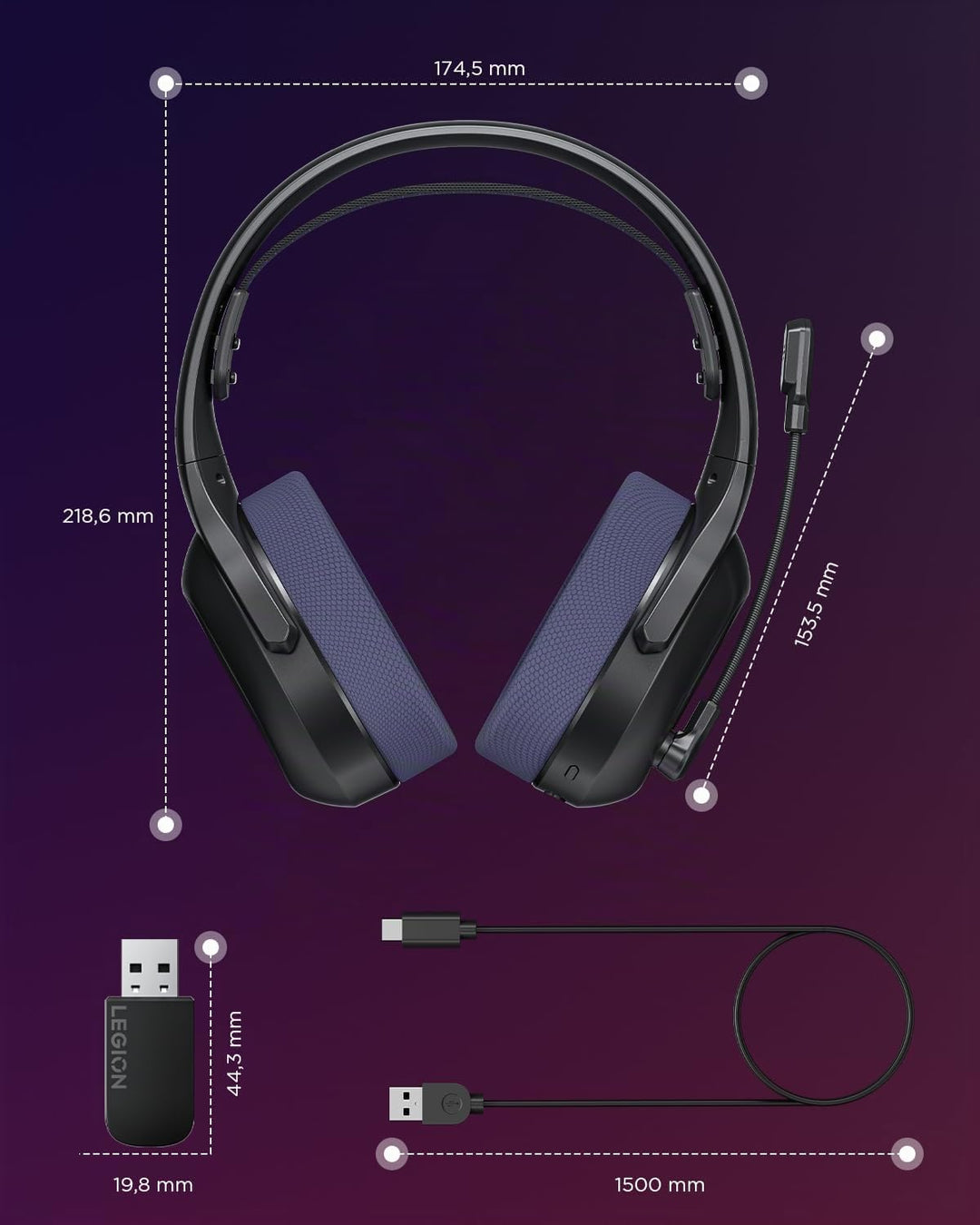 Lenovo Legion H410 Wireless Gaming Headset | Gaming Kopfhörer | schwarz-dunkelviolett