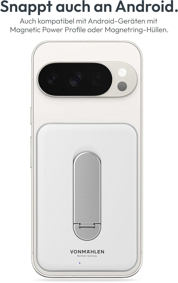 VONMÄHLEN Evergreen Mag mit Kickstand: 10.000 mAh Qi2-Powerbank kompatibel mit MagSafe – 15W kabello