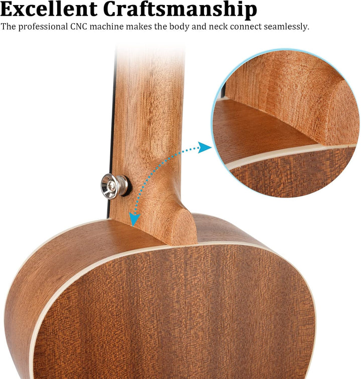 Hricane Sapele Sopran Ukulele Set für Kinder und Erwachsene 21 Zoll Ukulele Starter Kit mit Tasche,