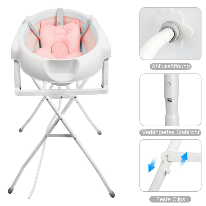 Babywanne mit Ständer Faltbare Baby Badewanne Set mit Gestell - Tragbare Rutschfeste Wanne für Neuge