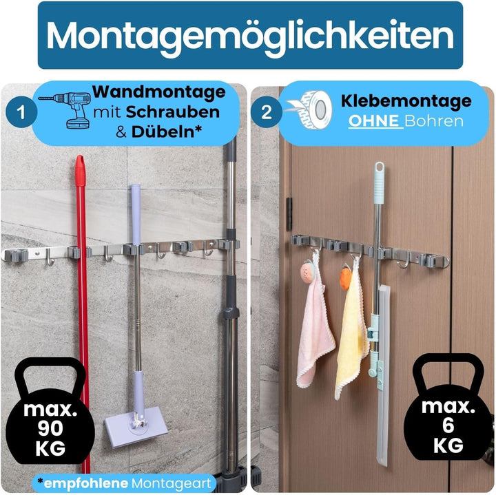 Stahlia Besenhalterung Wand Edelstahl Gerätehalter 4 Haken + 5 Halter gebürstet schraubbar & selbstk