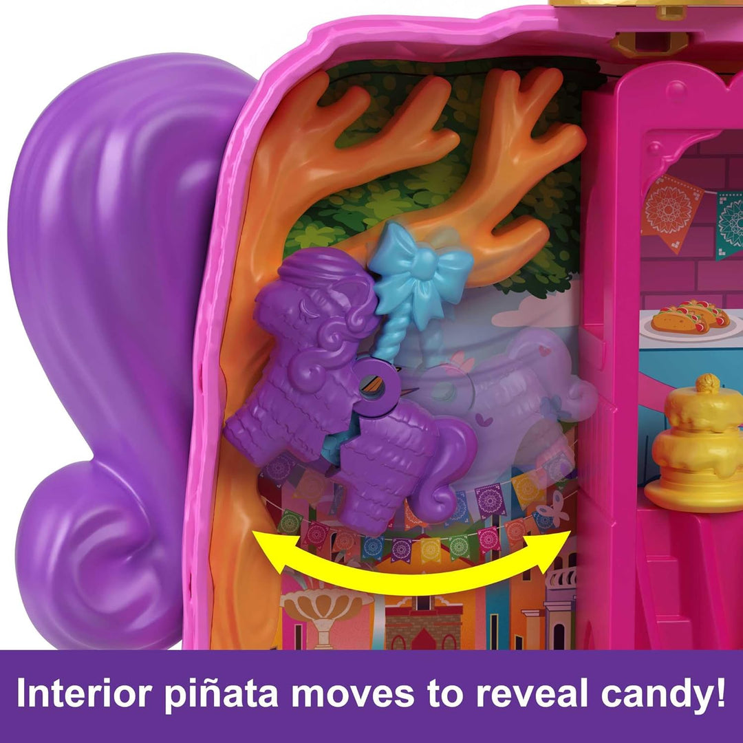 Polly Pocket Piñata-Party Schatulle - Pferde-Piñata, Glitzerfenster, 2 Puppen, 5 Spielelemente, 13 A
