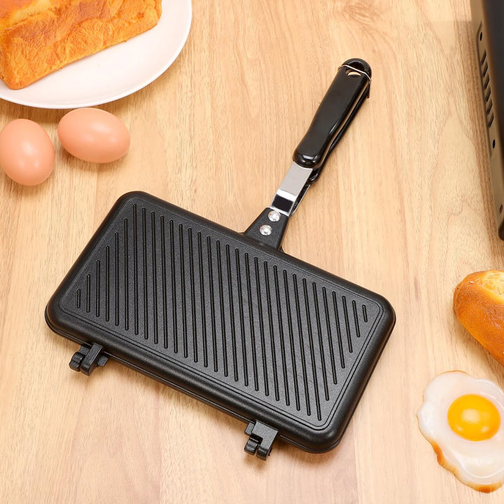 IMIKEYA Sandwich Maker Pfanne Antihaft Doppelseitige Bratpfanne Toastpfanne mit hitzebeständigem Gri