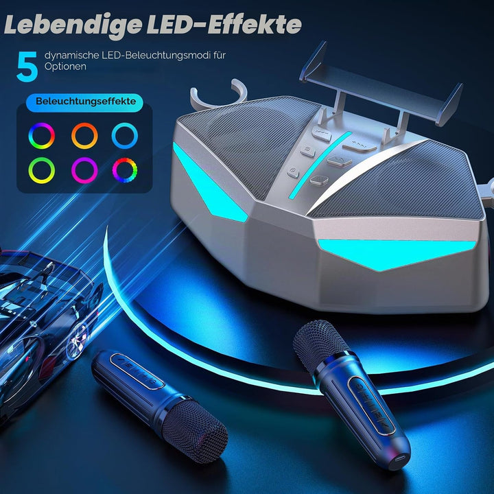 Karaoke-Maschine : Echter Tragbarer Lautsprecher mit 35 W, 8-Stunden-Autonomie, 2 Aufladbare Drahtlo